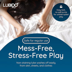 Advertisement for LUBIDO product with text about mess-free and stress-free play.