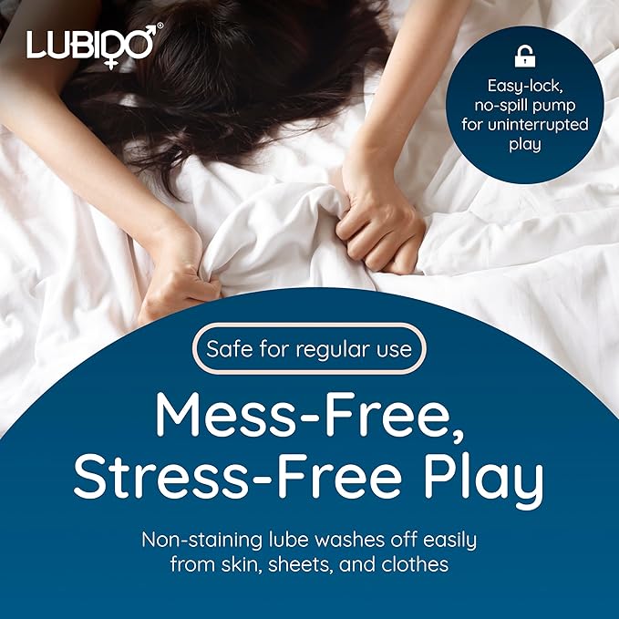 Advertisement for LUBIDO product with text about mess-free and stress-free play.
