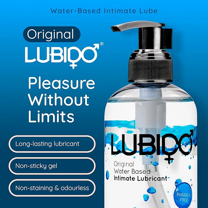 LUBIDO water-based intimate lubricant bottle with branding and product features
