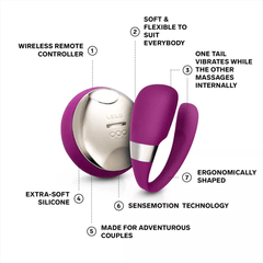 LELO Tiani 3 couples toy ergonomic design in Cerise with featured list